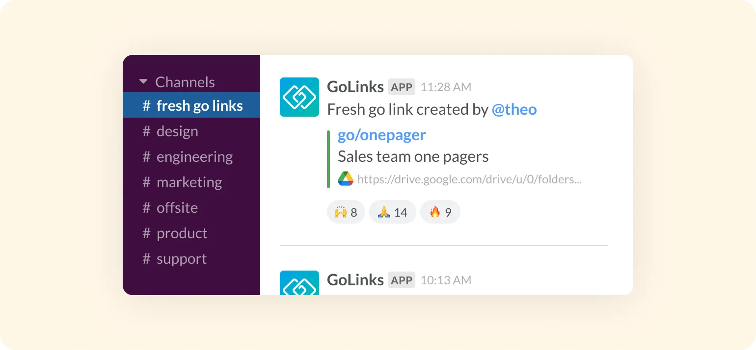 Go Links® embeds in slack channels